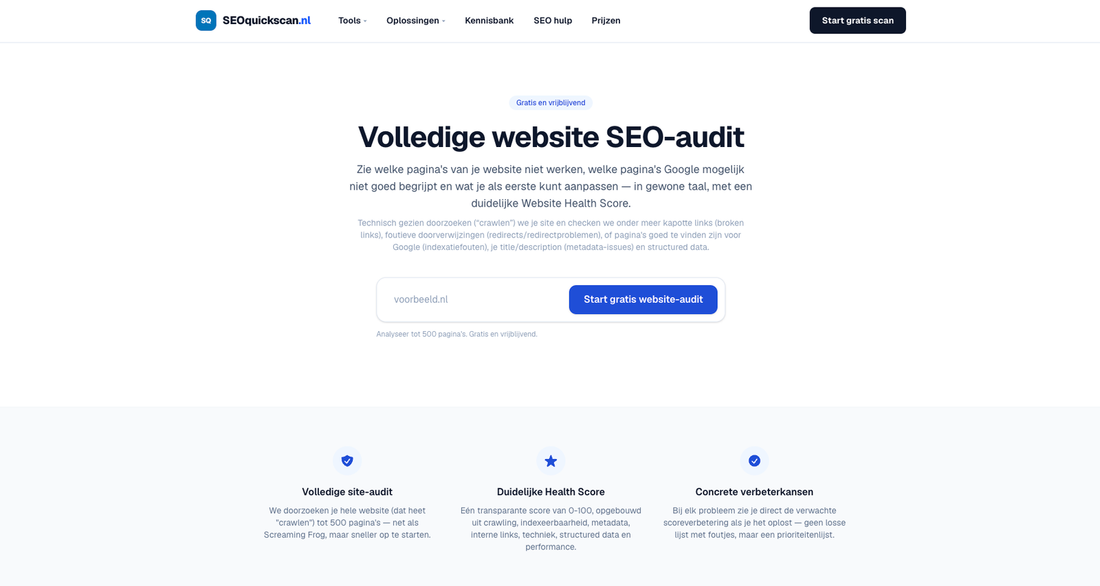 Volledige website seo-audit op seoquickscan. Nl